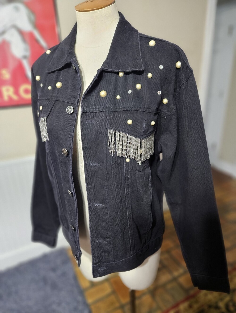 Denim Express Rhinestone Jean Jacket Small - Picture 2 of 6